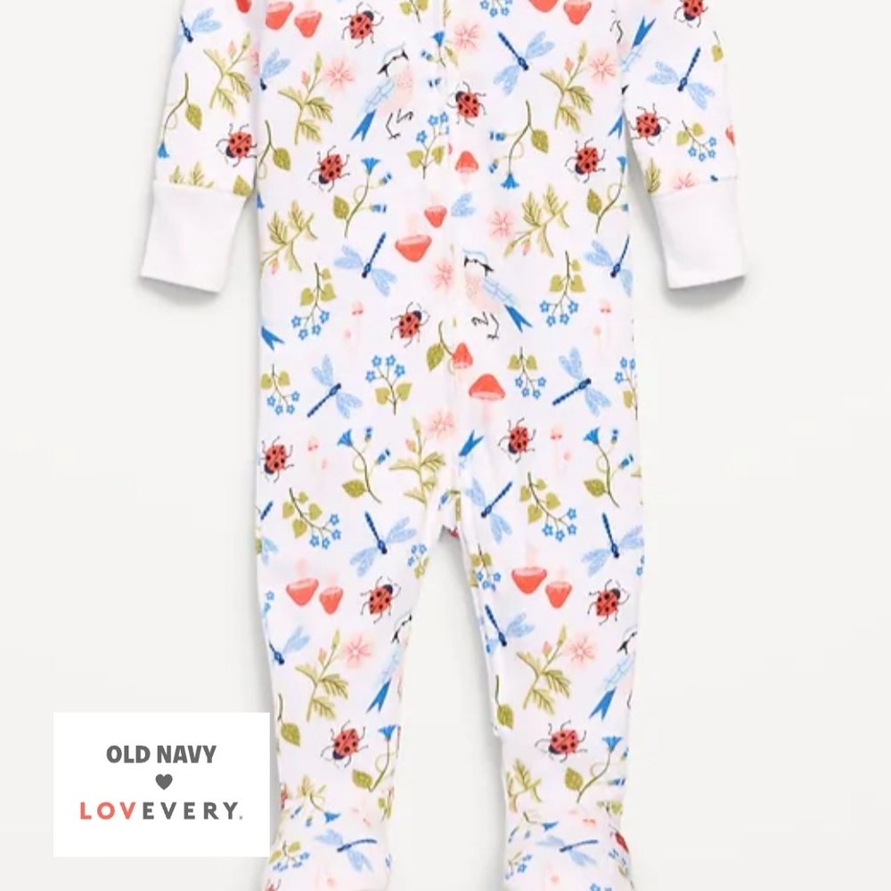 Old Navy White Floral & Bug Print Footed One-Piece